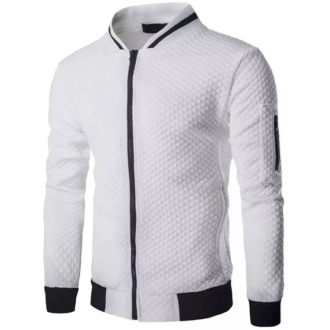 Men's Check Solid Zip Up Jacket