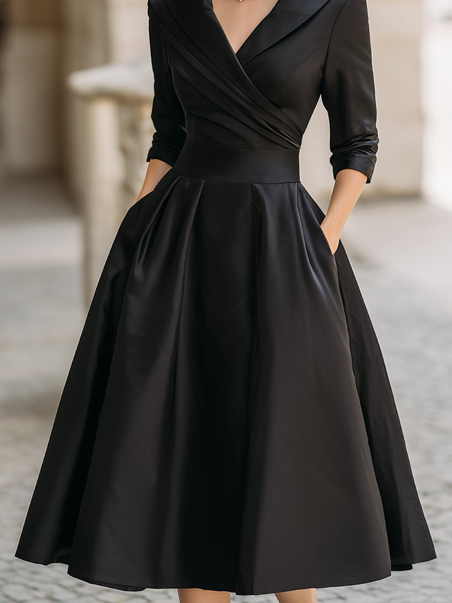 Vintage-Inspired Midi Dress With Draped Collar