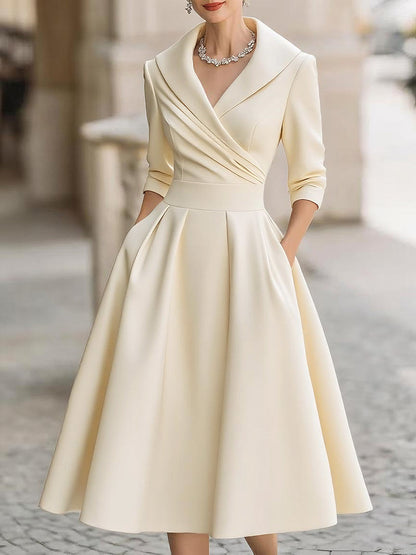 Vintage-Inspired Midi Dress With Draped Collar