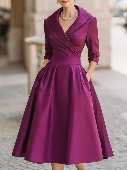 Vintage-Inspired Midi Dress With Draped Collar