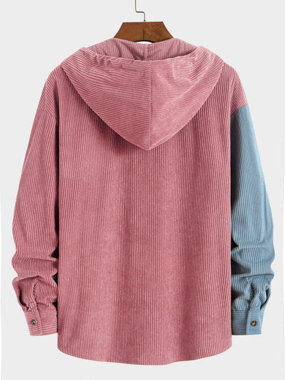 Relax Fit Colour-block Corduroy Hooded Shirt
