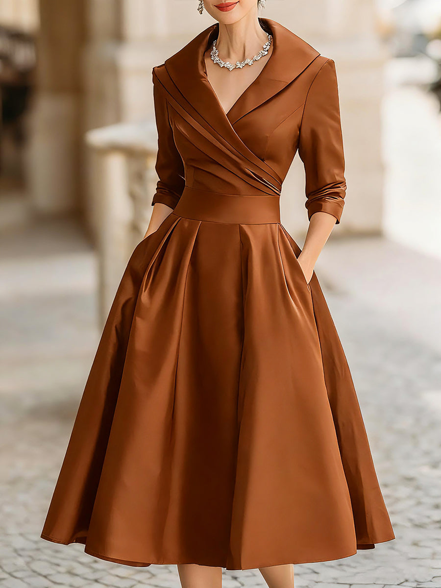 Vintage-Inspired Midi Dress With Draped Collar