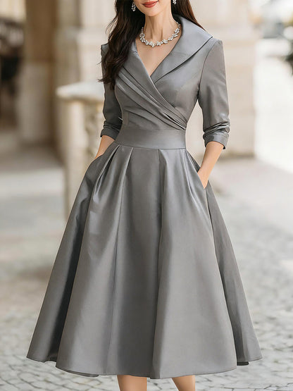 Vintage-Inspired Midi Dress With Draped Collar