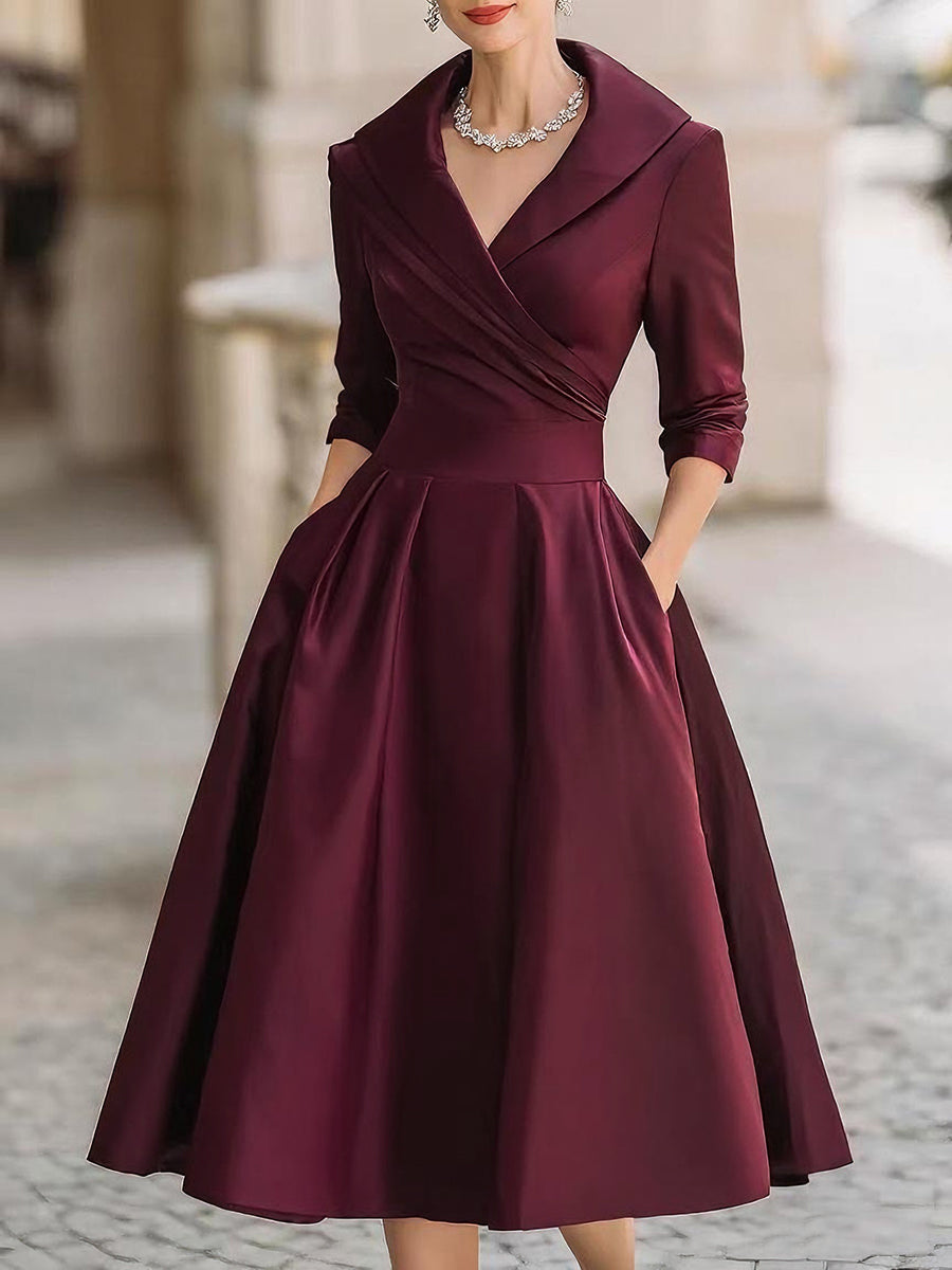 Vintage-Inspired Midi Dress With Draped Collar