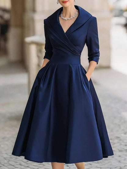 Vintage-Inspired Midi Dress With Draped Collar