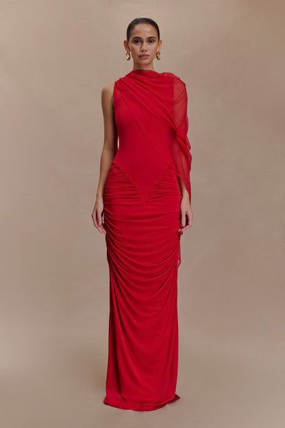 Rachael's Ruched Slinky Maxi Dress - Ruby
