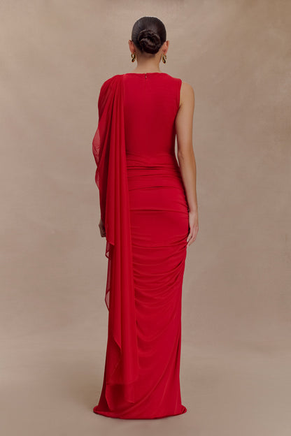 Rachael's Ruched Slinky Maxi Dress - Ruby