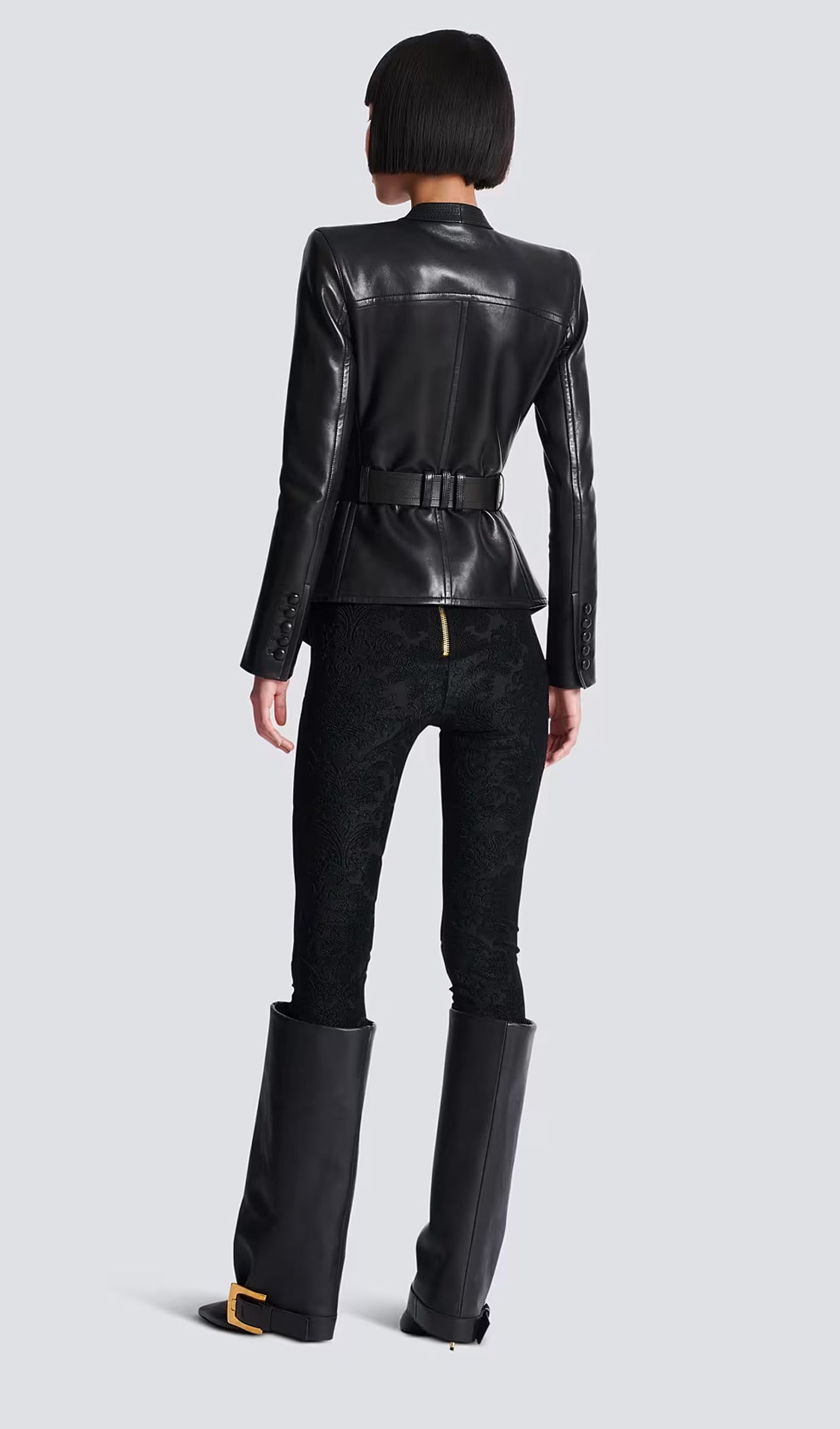 Buttoned Belted Leather Jacket