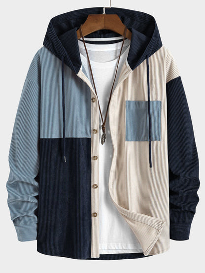 Relax Fit Colour-block Corduroy Hooded Shirt