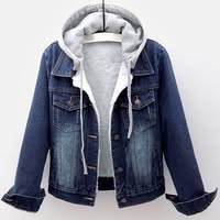 Short Denim Jacket with Plush-Lined Hood