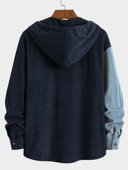 Relax Fit Colour-block Corduroy Hooded Shirt