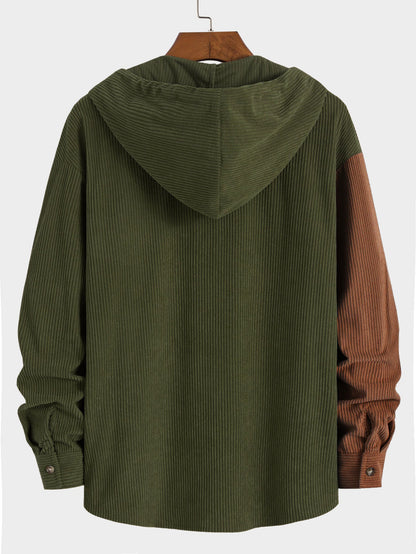 Relax Fit Colour-block Corduroy Hooded Shirt
