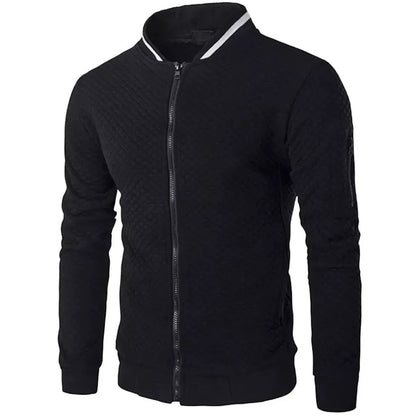 Men's Check Solid Zip Up Jacket
