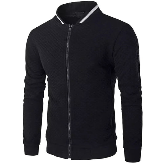 Men's Check Solid Zip Up Jacket
