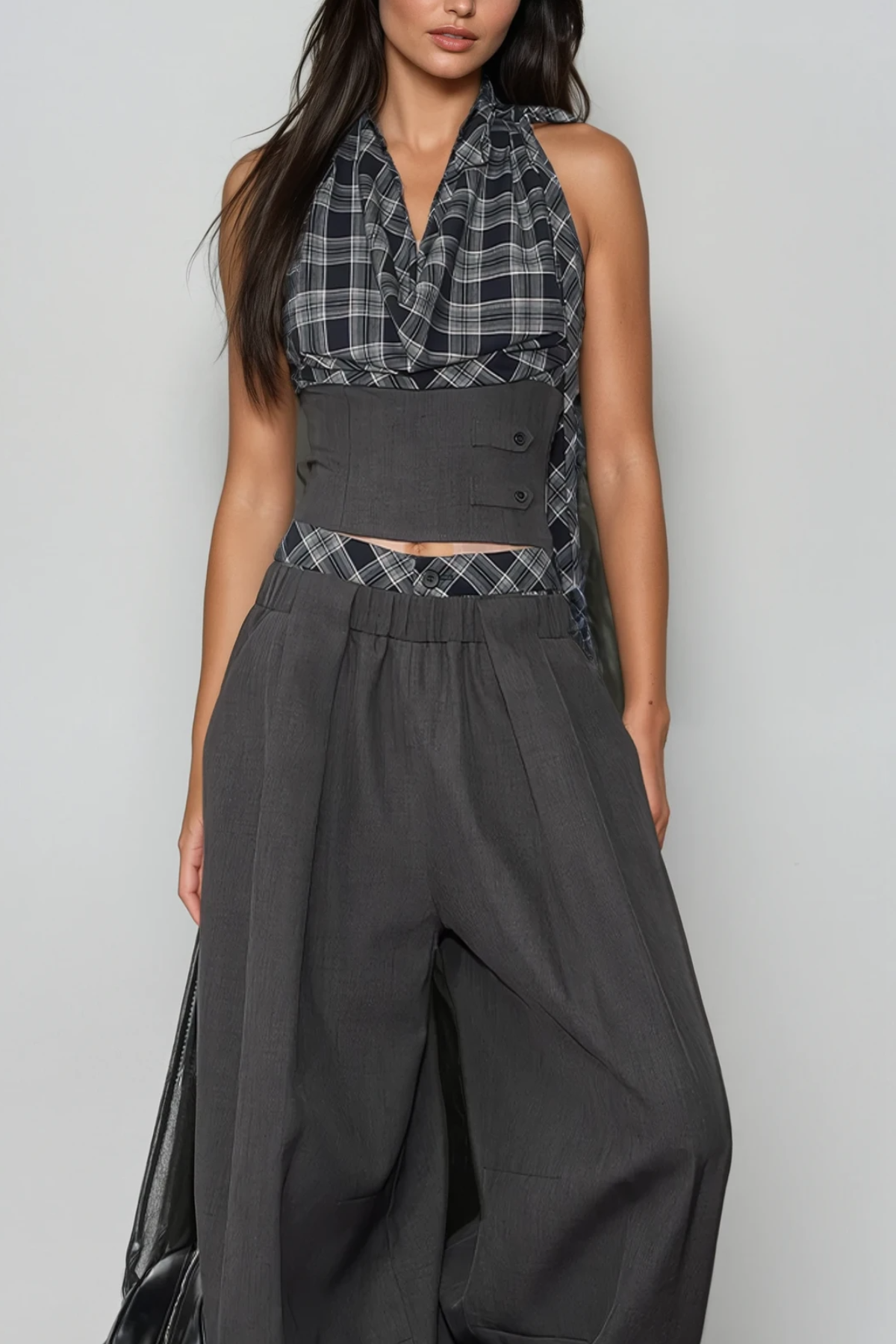 Dagon Grid Wide-Leg Pants Set