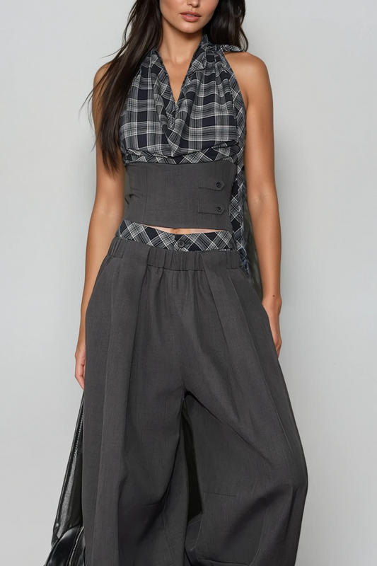 Dagon Grid Wide-Leg Pants Set