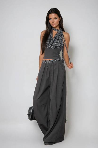 Dagon Grid Wide-Leg Pants Set
