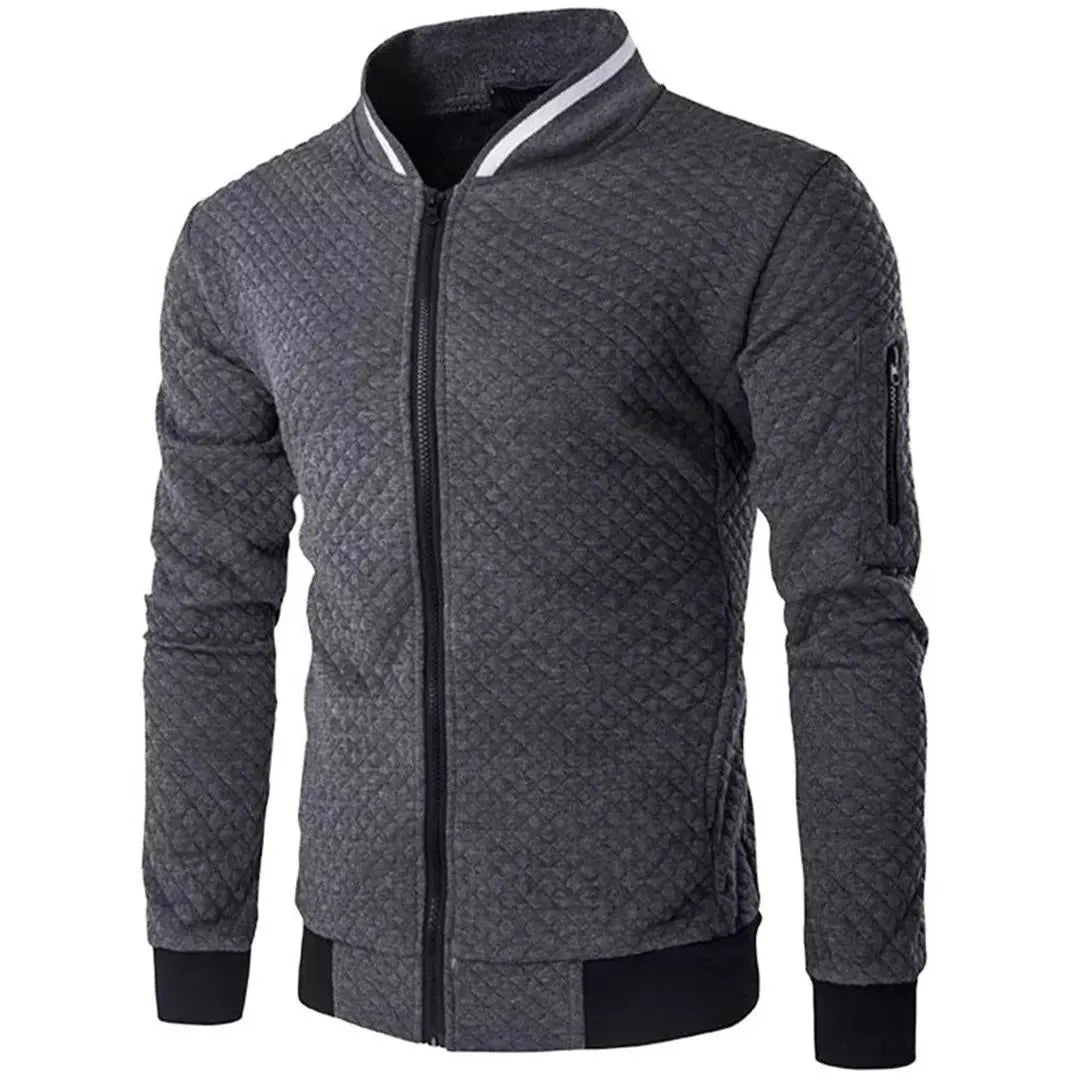 Men's Check Solid Zip Up Jacket
