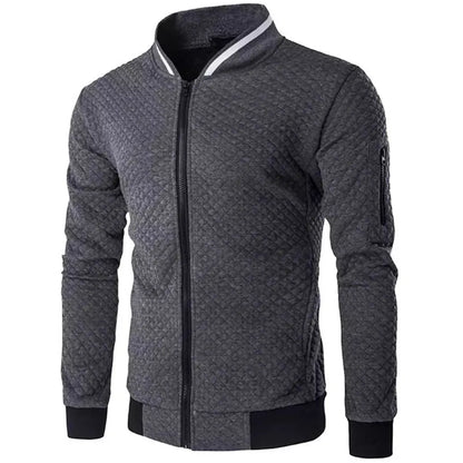 Men's Check Solid Zip Up Jacket