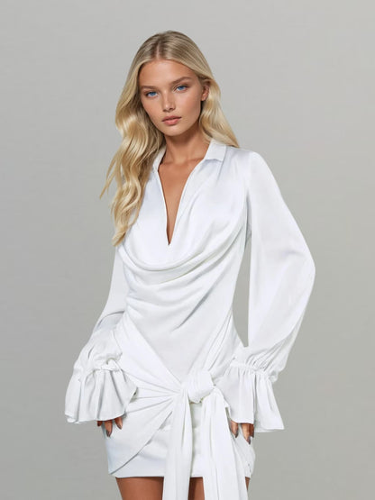 Rachael's Flare Sleeve Lace-Up Mini Dress