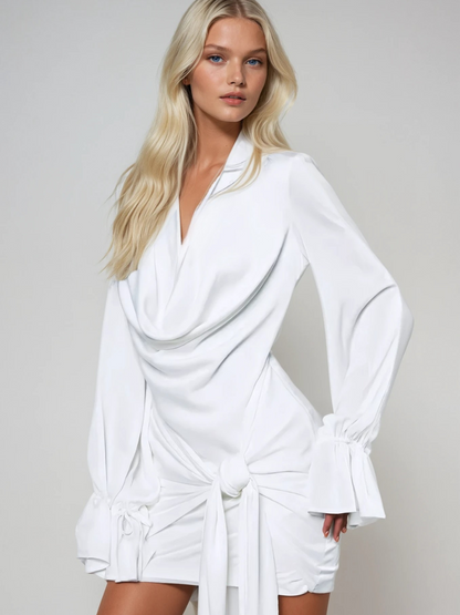 Rachael's Flare Sleeve Lace-Up Mini Dress