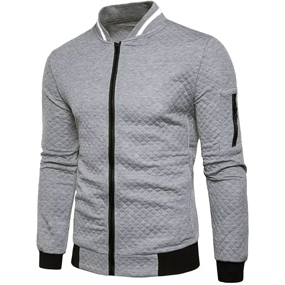 Men's Check Solid Zip Up Jacket