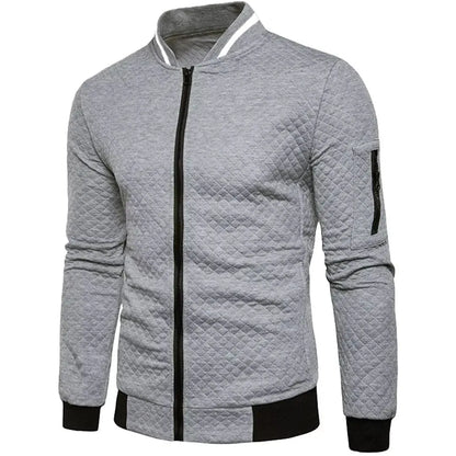 Men's Check Solid Zip Up Jacket