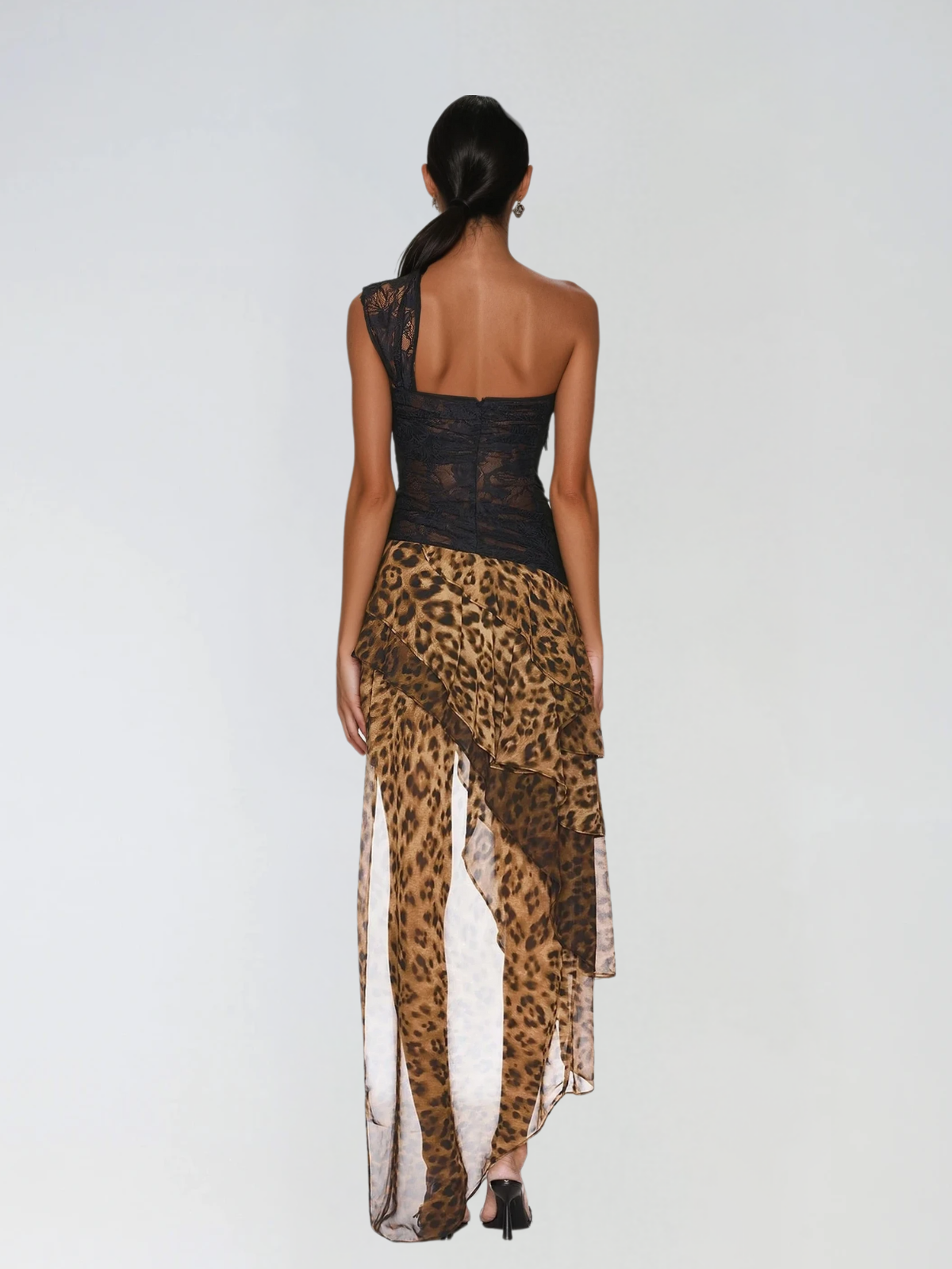 Rachael's One Shoulder Lace Leopard Maxi Dress