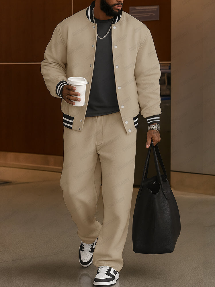 Classic Striped Trim Jacket and Pants Set