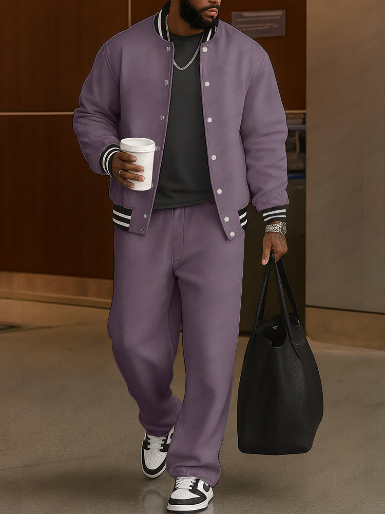 Classic Striped Trim Jacket and Pants Set