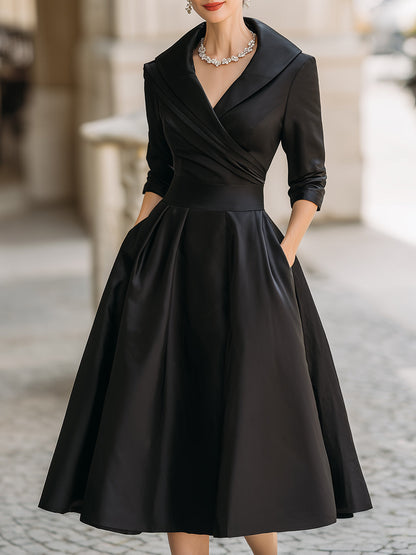 Vintage-Inspired Midi Dress With Draped Collar