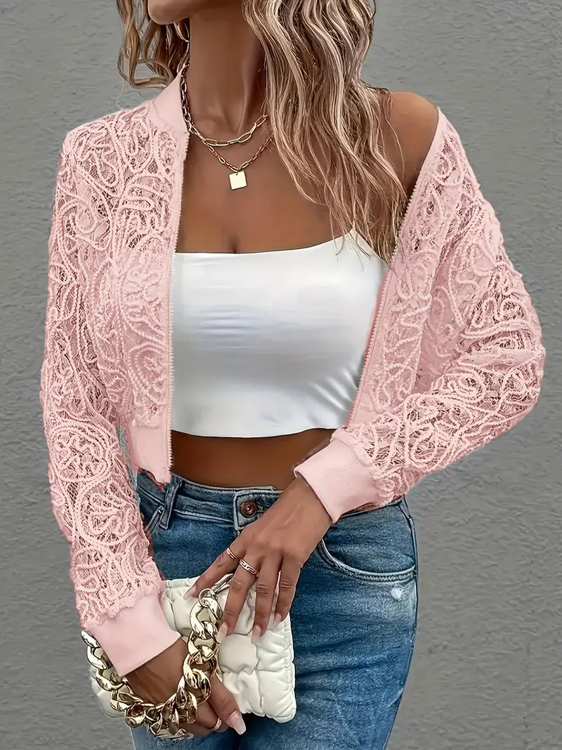 Celina Crop Lace Bomber