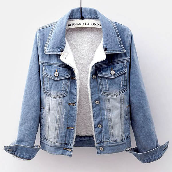Short Denim Jacket with Plush-Lined Hood