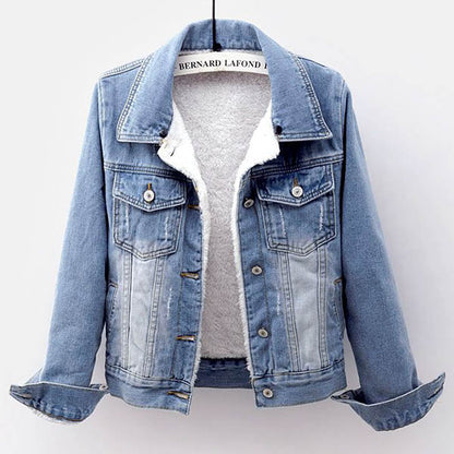 Short Denim Jacket with Plush-Lined Hood