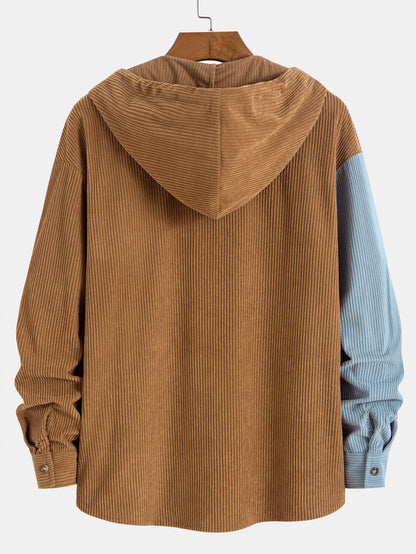Relax Fit Colour-block Corduroy Hooded Shirt