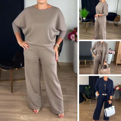 Elegant Longline Cardigan Top and Pants 3-Piece Set