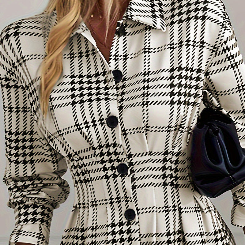Elegant Check A-Line Shirt Dress