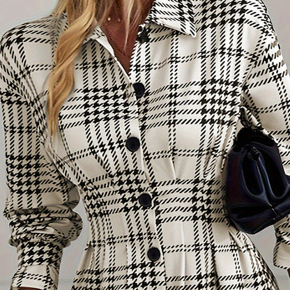 Elegant Check A-Line Shirt Dress