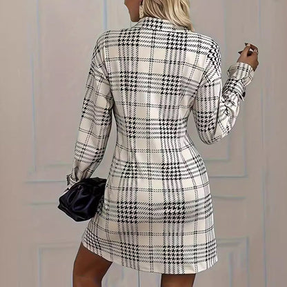 Elegant Check A-Line Shirt Dress